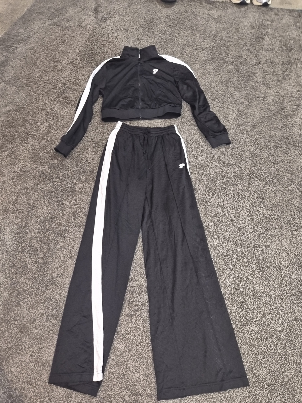 PINK Victoria's Secret Black Wide-Leg Track Pants with White Stripe